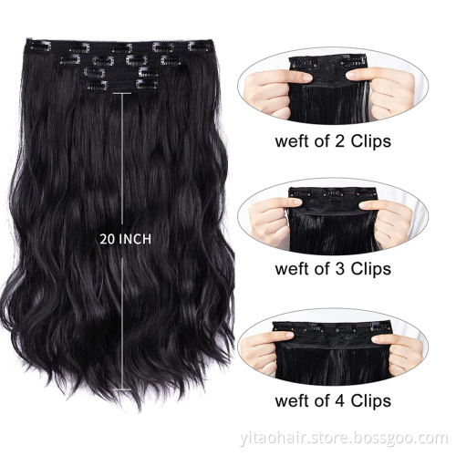 wholesale Black Hair Extensions Clip in Hair Extensions for Women 20" Hair Extensions Synthetic 2P4P5PLength Curly Wave Natural